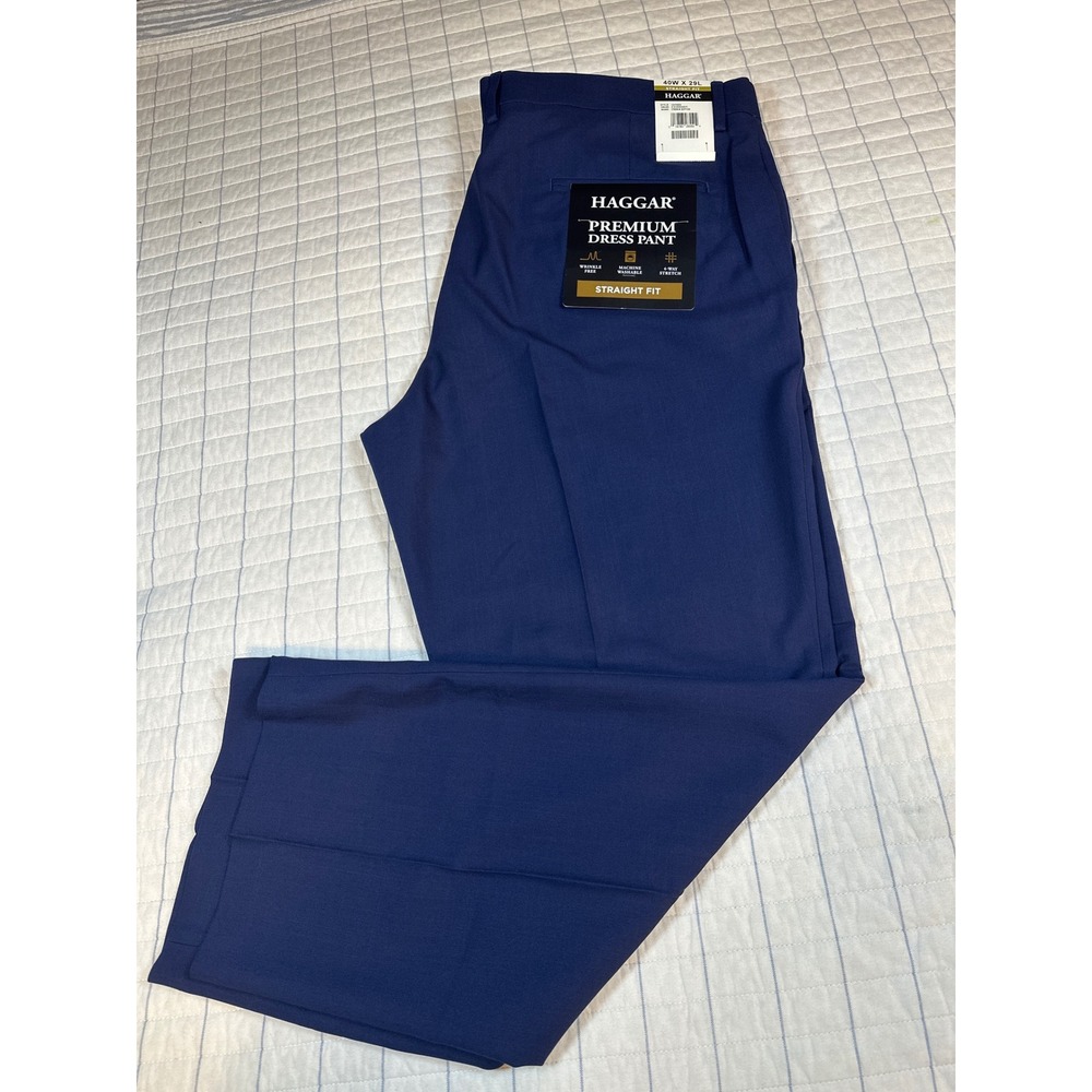 Haggar Premium Dress Pants Mens 40x29 Midnight Blue Straight Fit HD70653 NWT